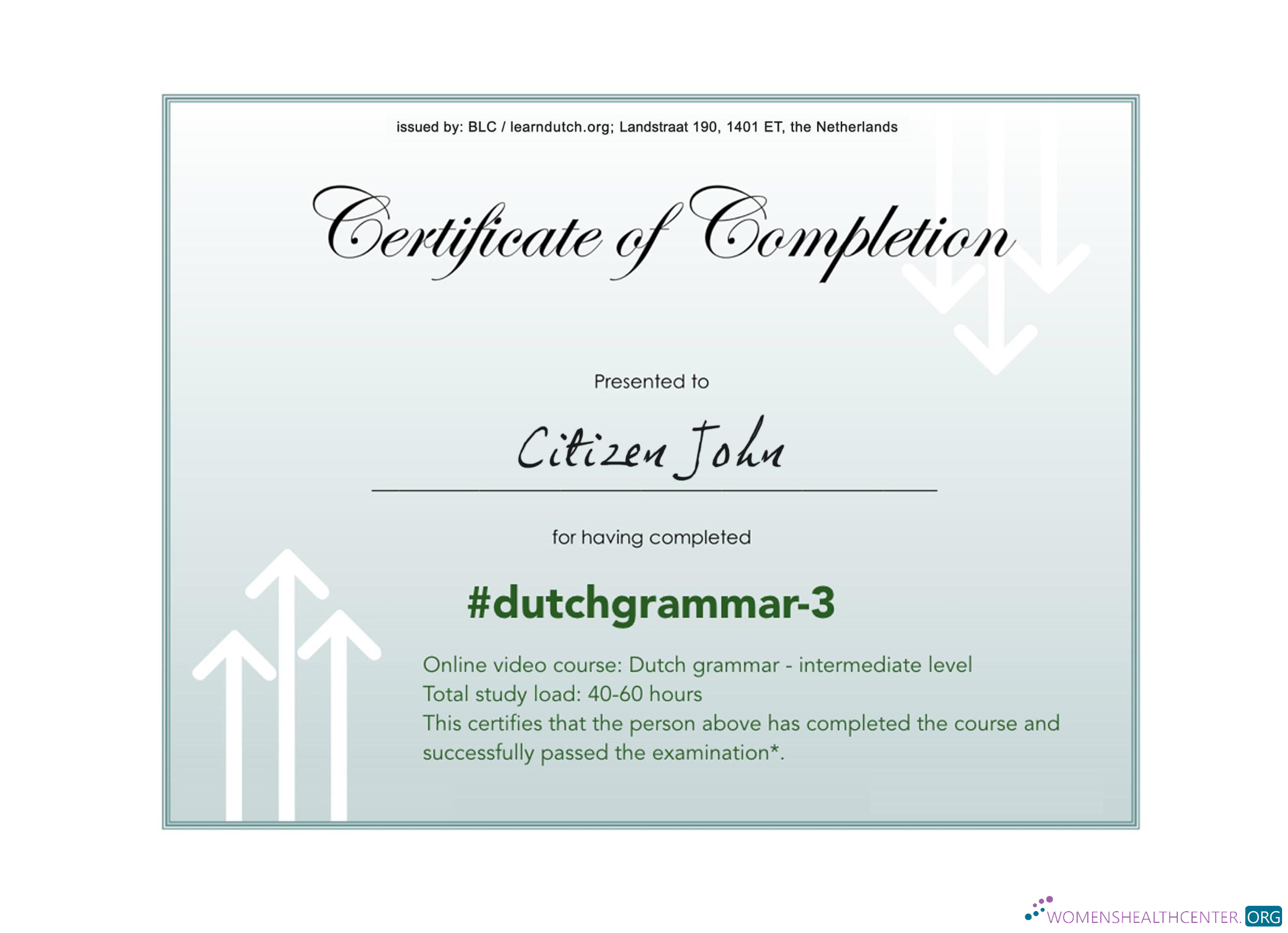 Download Netherlands language grammar certificate of completion PSD sample, completely editable Photoshop template